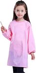 Huahui Kids Art Smock Waterproof Child Artist Painting Apron with 2 Pockets for Girls School Art Class Age 2-12, Pink-long Sleeves