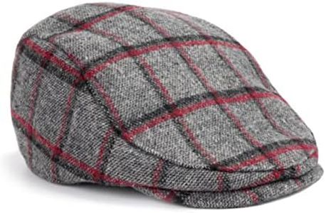 The Original Boston Scally Cap - Original Newsboy Flat Cap - Single Panel Cotton Fitted Hat for Men - Red and Black Plaid - Small