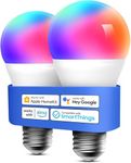 meross Smart Bulbs, Smart WiFi LED Bulbs Compatible with Apple HomeKit, Siri, Alexa, Google Assistant and SmartThings, Dimmable E26 Multicolor 2700K-6500K RGBCW, 810 Lumens 60W Equivalent, 2 Pack
