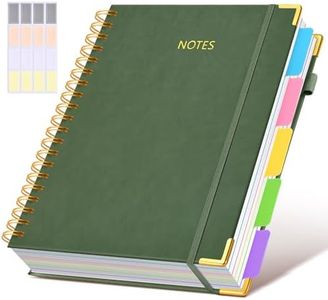 Hardcover Spiral Notebook 8.5"x11" Journal with Removable Dividers Tabs, 300 Pages Leather 5 Subject Notebook College Ruled, Large A4 Notebooks for Work School, Lined Journal for Women, A4 Green