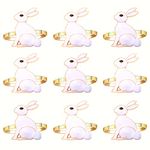 9PCS Easter Napkin Rings, Rhinestone Easter Bunny Napkin Holder Rings for Table Decor Cute Rabbit Carrot Napkin Ring for Spring Party Banquet (9PCS White Enamel Bunny)