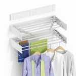 Wall Mounted Drying Rack, YEPATER 40" Drying Rack Clothing Wall Mounted for Laundry Bathroom, 5 Stainless Steel Rods, 60 lb Capacity, with Wall Template Screwdriver Bit, Drill Bit,White (40 in)