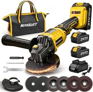 MAKELIFT Cordless Angle Grinder 4-1/2 Inch, Brushless Grinder Tool Kit, 2 x 21V 4.0Ah Batteries, 10000RPM Cordless Grinder, Cut Off Tool for Metal Cutting, Grinding, Polishing, Rust Removal (Yellow)