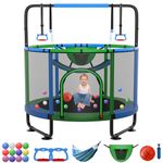 SKYUP 4.5/5/5.5FT Mini Trampoline for Kids Ages 1-8, 400LBS No-Gap Toddler Trampoline with Net, Swing, Adjustable Gymnastics Bars, Basketball Hoop, Indoor/Outdoor Trampoline, Boys & Girls Gifts Toys