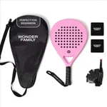 Padel Racket with Overgrip & 2 Wristbands – Memory EVA Foam, Perfectly Balanced – Pala de Padel – Fiberglass Paddle for Beginners and Intermediates – Includes 420D Fiber Bag (Pink)