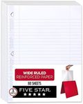 Five Star Loose Leaf Paper, 3 Pack, Notebook Paper, Wide Ruled Filler Paper, Reinforced, Fights Ink Bleed, 8 x 10.5, 80 Sheets per Pack (150024), White