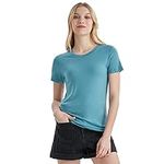 Merino Protect 100% Merino Wool T-Shirt Women Crew Neck Tops Short Sleeve Odor Resistance Base Layer Travel Hiking Tee Shirt Teal