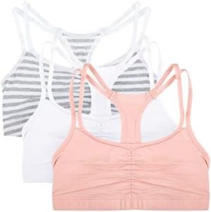 Fuit of The Loom Women's Spaghetti Strap Pullover Sports Bra, Skinny Stripe/White/Blushing Rose, 3-Pack, 32