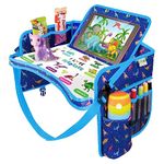 ECOFANTASY Car Seat Tray for Toddler - Waterproof Carseat Table Top - Kids Travel Tray - Travel and Road Trip Essentials Kids - Lap Desk with Storage -Baby Airplane Travel Accessories (Blue)…