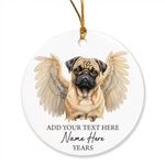 Pug Dog Ornament, Personalized Pug Angel Wings Christmas Ornament, Pug Dog Memorial Ornament Gifts for Dog Mom Dog Dad, Loss of Pet Dog Gifts, Customized Dog Name & Year Xmas Ornament, Dog Lover Gift