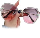 Dark Wost Sunglasses for Women Rimless Diamond Stone UV400 Protection Sunglasses Premium Gift Item (Gradient Pink)