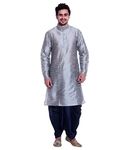 Modern Garments Men Grey & Blue Dupioni Silk Dhoti Kurta Set(38)