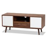 Baxton Studio Grover Mid-Century Modern Two-Tone Cherry Brown and White Finished Wood 2-Door TV Stand, 196-12074-AMZ