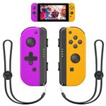 Wireless Controllers Compatible for Switch/OLED/Lite, Switch Controller Support Wake-up Function and 6-Axis Gyro with Grip and Straps (Purple and Orange)