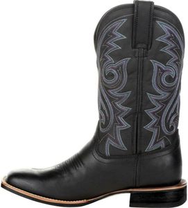 Winter Boots for Men Embroidered Stitched Pointed Toe Cowboy Boots Chunky Heel Mid Calf Boots Shoes Fall Boots for Men 2022, Black, 11.5