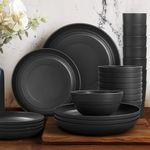 Teivio 32-Piece Kitchen Plastic Dinner Set, Service for 8, Dinner Plates, Dessert Plates, Cereal Bowls, Cups, Unbreakable Plastic Plates and Bowls Set, Outdoor Camping Dishes, Black