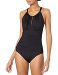 Kenneth Cole New York Women's High Neck Keyhole Halter One Piece Swimsuit, Black//Core Power, 3X