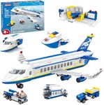 WINGIFT 491 Piece City Passenger Airplane Building Set, 6 IN1 Airplane Bricks Toy-Airbus, Creative Building Projects with Shuttle Bus, Baggage Truck, Top STEM Toy for Boy and Girl Ages 6 7 8+