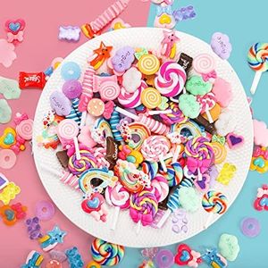 ZOOFOX 220 Pieces Slime Charms Resin Fake Candy Charms, Kawaii Candy Nail Charms, Assorted Candy Embellishments for DIY Crafts and Ornament Scrapbooking