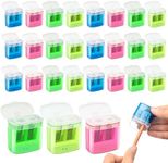 JEFURE 24 Pcs 2 Holes Small Manual Pencil Sharpener with Lid, Colored Handheld Dual Hole Pencil Sharpeners Bulk, Crayon Colored Pencils Sharpener, Pencil Sharpener for Kids, Office, School, Classroom