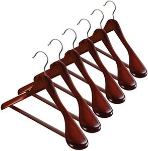 ZOBER Wide Shoulder Wooden Hangers, 6pc - Suit Hanger and Coat Hanger with Non Slip Pants Bar and 360 Degree Swivel Hook - Premium Thick Wood Holds Up to 20 lbs. Suits, Coats, Jackets, Heavy Clothes