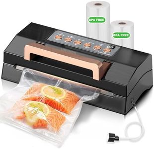 Powerful Suction Vacuum Sealer Machine,Commercial Fully Automatic Food Vacuum Sealer with Double Heat Seal,Dry & Moist Modes,Built-in Cutter,Bags Storage,Easy-Lock Handle,Include 2 Bag Rolls (Black)