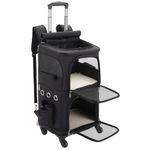 FASNATI Double-Compartment Cat Carrier Backpack with Detachable Wheels, Foldable Dog Carrier Backpack，Pet Carrier Backpack for 2 Small Cats, Dogs and Rabbits, Black