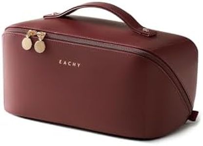 EACHY Travel Makeup Bag for Women, Flat Open Cosmetic Case, Red, Large