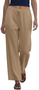 Bottega Campanini Women’s 100% Linen Pants – Made in Italy – One Size Fits All – Lightweight, Breathable, High-Waisted Trousers – Elegant & Relaxed Fit for Summer. (Beige)