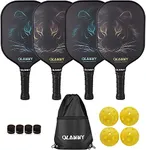 OLANNY Pickle Ball Raquette Set of 4 Lightweight Pickleball Paddle Set Premium Comfort Grip Polymer Honeycomb Core Set of Four Paddles,4 Replacement Soft Grip,4 Balls & Drawstring Bag