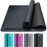 Core Balance Rubber Yoga Exercise Mat Non Slip Extra Wide Heavy Duty with Roll Strap (Black)