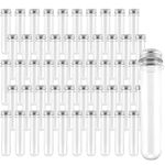 HAKZEON 50 PCS 40ml Plastic Test Tube with Caps, 140 x 25 mm Clear Test Tubes with 50 Seal Protection Sheets for Scientific Experiments, Plant cultivation, Party Decoration, Candies Salt Container