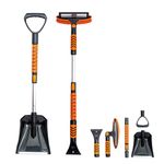 KOKKING 4 in 1 Snow Shovel Kit Extendable Snow Brush 180°Pivoting with Ice Scrapers & Snow Brushes with Foam Grip for Car, Trucks, SUVs, Vehicle (Orange)