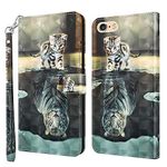 GLANDOTU Apple iPhone 7 Plus/6s Plus/6 Plus/8 Plus Case Flip Wallet PU Leather Cover with Magnetic Button Standing Funstion Full-Body Protective Phone Cases - Cat & tiger