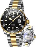 OLEVS Watches Men Self Winding Watches for Men Automatic Mechanical Gold and Black Stainless Steel Watch Submariner Fashion Two-Tone Calendar Imported Movement Pro DiverLuminous Rotating Bezel Reloj de Hombre