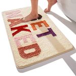 QJHOMO Get Naked Bath Mat Beige Bathroom Mats 40 x 60 cm, Non Slip Bath Mats for Bathroom, Colourful Letters Soft Microfiber Bathroom mat, Machine Washable Rug