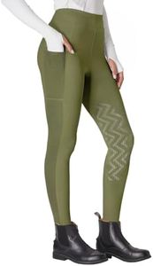 FitsT4 Sports Women's Horse Riding Pants Knee-Patch Riding Tights Ventilated Mesh Equestrian Breeches Horseback Schooling Tights with Pockets Green L