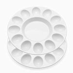 Flexzion Deviled Egg Tray - Ceramic White Porcelain 12 Cup Eggs (2 Pack) Serving Tray Catering Platter for Hard Boiled Devil Eggs, Easter Eggs Holder & Deserts Unique Decorative Kitchen Dish Plate