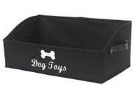 Geyecete Large dog toy bin dog toy box storage box - Foldable Fabric Trapezoid Organizer Boxes with Handle, Collapsible Basket for Dog Toys (Black-DOG)