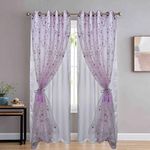 JVIN FAB Cotton 2 In 1 Double Embroidery Transparent Door/Grommet Curtains Window Curtain With 80% Blackout Curtain Pooja Room//Dining Hall/Hotel/Bedroom/Kid Room/Kitchen (Pink - White, 8 Ft)Set Of 2 Pieces