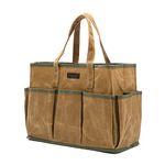 Tool Tote | Heavy Duty 16oz Waxed Canvas Tote Bag, 1 Large Capacity Tool Storage Tote + 10 External Slots, Multi-Purpose Reusable Tool Carrier for Gardening Set Wrench Carpentry Tools - Khaki