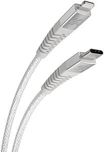 Scosche HDCi4B4WT-SP Strikeline Heavy-Duty MFi Certified Premium Charge & Sync Braided Cable for Lightning and USB-C Devices 4-ft. White/Silver