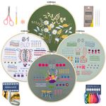 TIMESETL 4 Sets Embroidery Kit, Stamped Embroidery Kit with Pattern and Instructions Hoops Needles Threads, Cross Stitch Set Embroidery Starter Kit for Beginners Adults