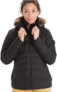 MARMOT Women's Ithaca Jacket - 700-Fill Down-Insulated, Water-Resistant Coat with Zip-Off Hood and Removable Fur Ruff, Jet Black, Medium