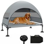 Elevated Dog Bed with Canopy, Raised Outdoor Dog Cot Bed with Upgraded Stable Anti-Slip Feet, Portable Pet Cot Bed with Removable Wider Canopy Shade Tent, Raised Dog Bed for Large Dog Indoor Outdoor-L