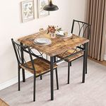 IDEALHOUSE Dining Table Set for 2, Kitchen Table and Chairs, Square Dining Room Table Set with 2 Metal and Wood Chairs, 3 Piece Dining Table Set for Small Spaces, Apartment, Rustic Brown