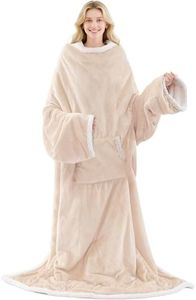 Wearable Electric Blanket with Foot Pocket and Sleeves, Heating Throw Blanket, 6 Heating Levels & Auto Shut Off, Machine Washable (Long, Beige)