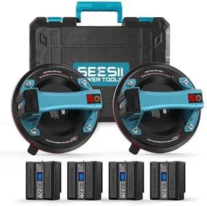 SEESII Electric Suction Cups for Glass, 600 LBS Max Load, 8" Heavy Duty Tile Suction Cups Lifter with 4X 2400mAh Batteries, Auto Start Pump, Display, for Lifting Large Glass, Tile, Granite, Metal