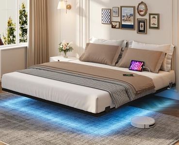 GarveeHome Floating Bed Frame King Size with Led Lights, USB & Type-C Charging Station, Anti-Slip Sheet, Metal Platform King Size Bed Frame, No Box Spring Needed, Easy Assemble, Black