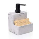 ZCCZ Soap Dispenser with Sponge Holder, Marble Look Hand and Dish Soap Dispenser Pump Bottle and Sponge Holder 2 in 1 for Kitchen Sink Bathroom Counter Storage Organization